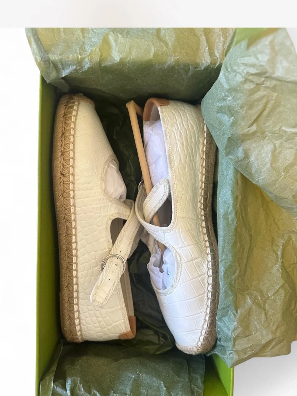 Tory Burch White Croc-Embossed Mary Jane Espadrille